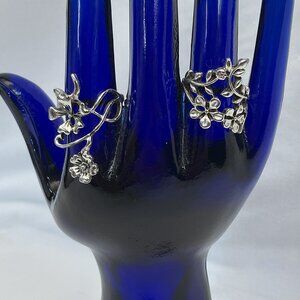 Two Flower Silver Rings with Crystals (Size 7/8)